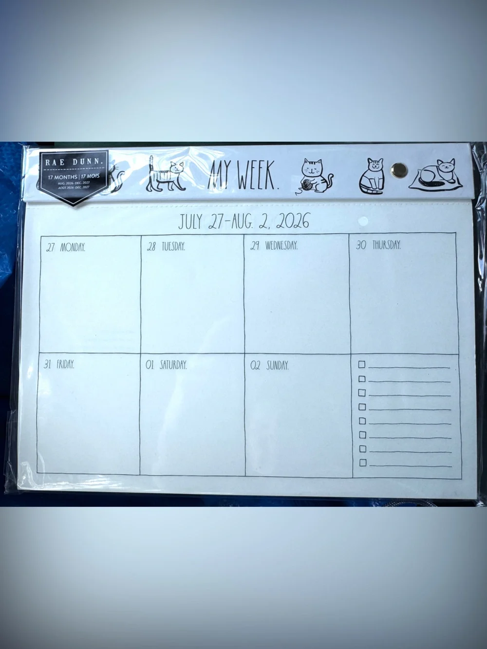 NEW Rae Dunn My Week Weekly Planner 17 Month Aug 2026-Dec 2027 Desk Pad Cats